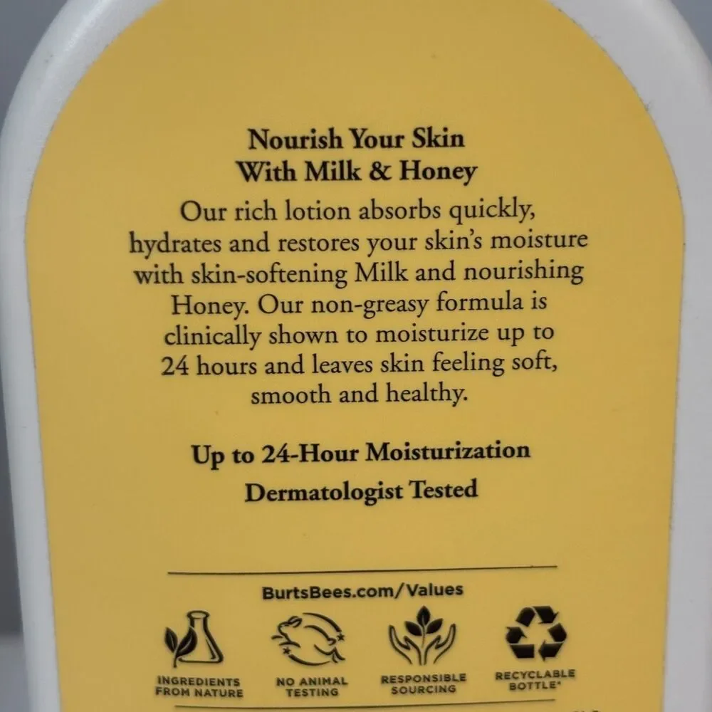 Burt's Bees Body Lotion Pump Bottle Milk & Honey Normal to Dry Skin 12oz NEW